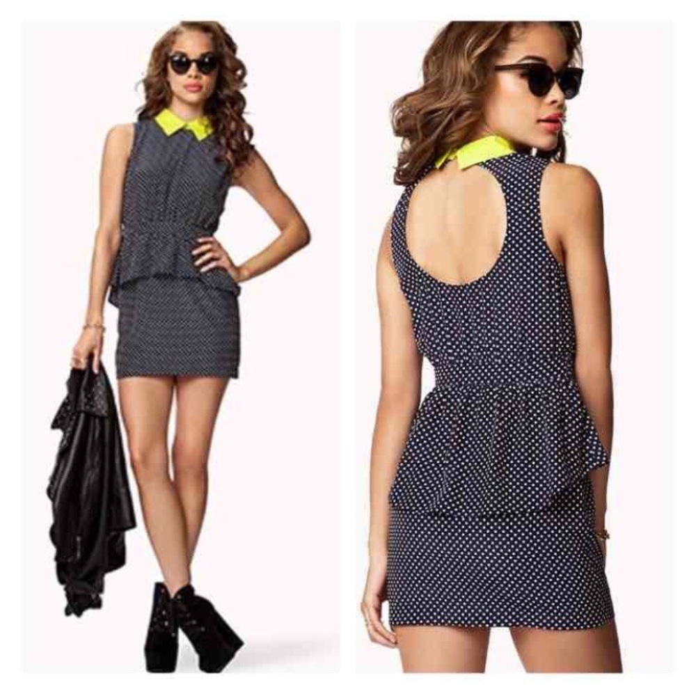 Forever 21 Navy Polka Dot  Mini Peplum  Dress